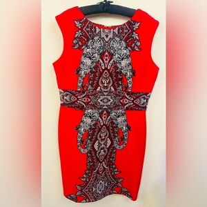 Dress Barn red paisley dress with back zipper. Size 16